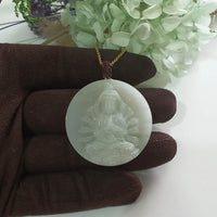 Translucent Icy Light Green Jadeite "1000 Arms Avalokiteshvara" Pendant (JAB008223)