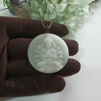 Translucent Icy Light Green Jadeite "1000 Arms Avalokiteshvara" Pendant (JAB008223)