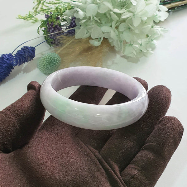 Translucent Lavender and Green Jadeite “Lavender Spring” Scenery Bangle (JAC003488)