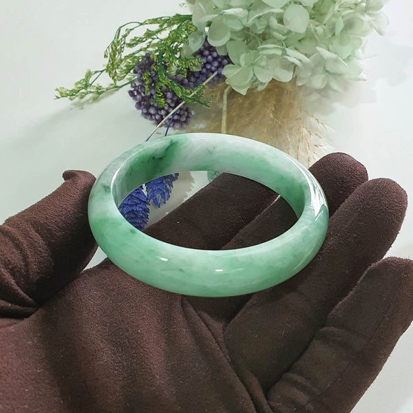 Translucent Brilliant Flower Green Jadeite “The Enchanting Scenery” Bangle (JAC003493)