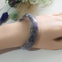 Translucent Icy Black with Brilliant Lavender and Green Jadeite “Midnight Aurora” Bangle (JAC003494)