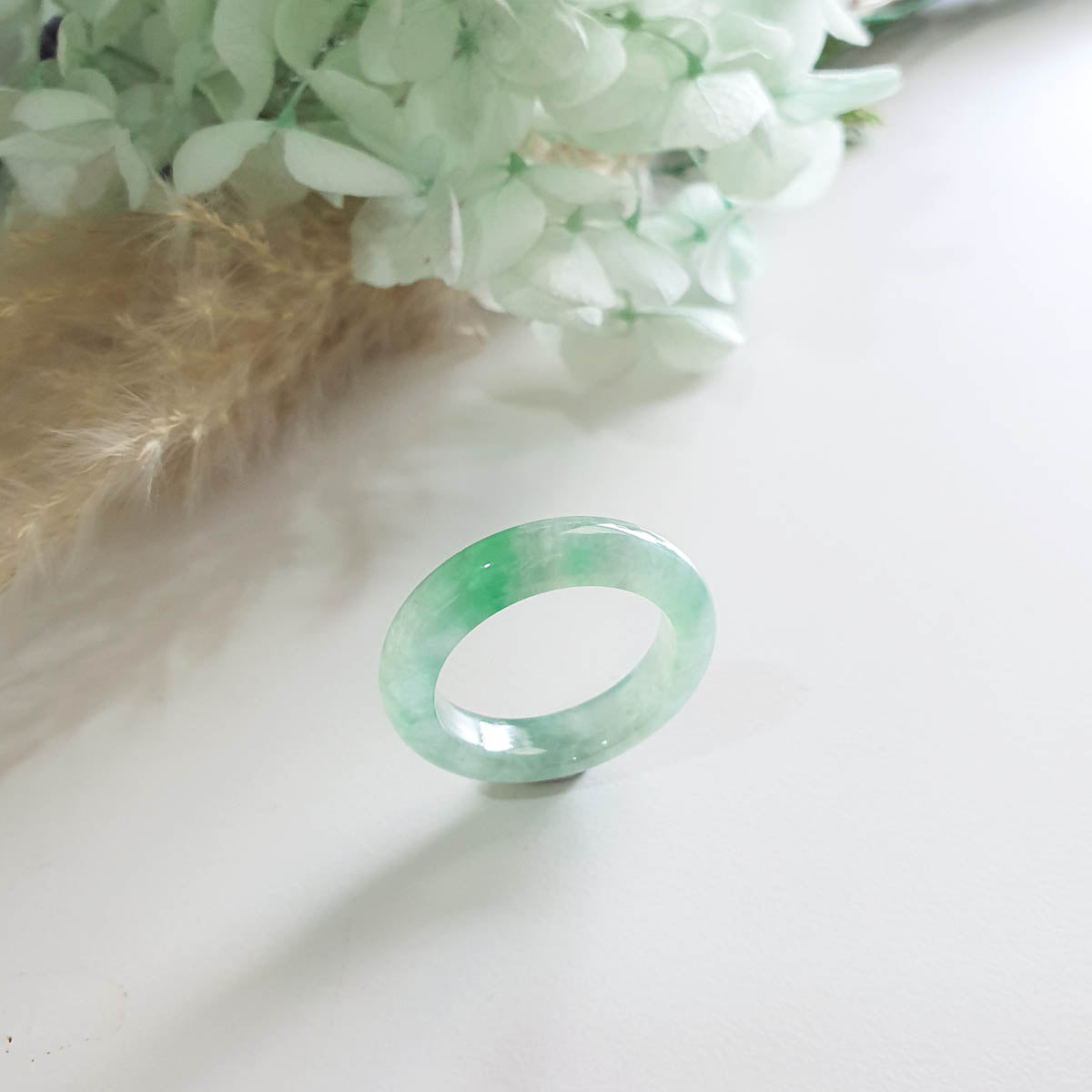 Good Translucency Icy Green Jadeite “Emerald Mist” Abacus Ring (JAD001501)