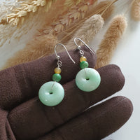 Translucent Light Apple Green Jadeite “Lucky Donuts” Earrings (JAA000232) 2