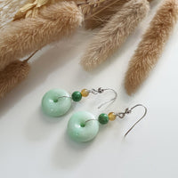 Translucent Light Apple Green Jadeite “Lucky Donuts” Earrings (JAA000232) 5