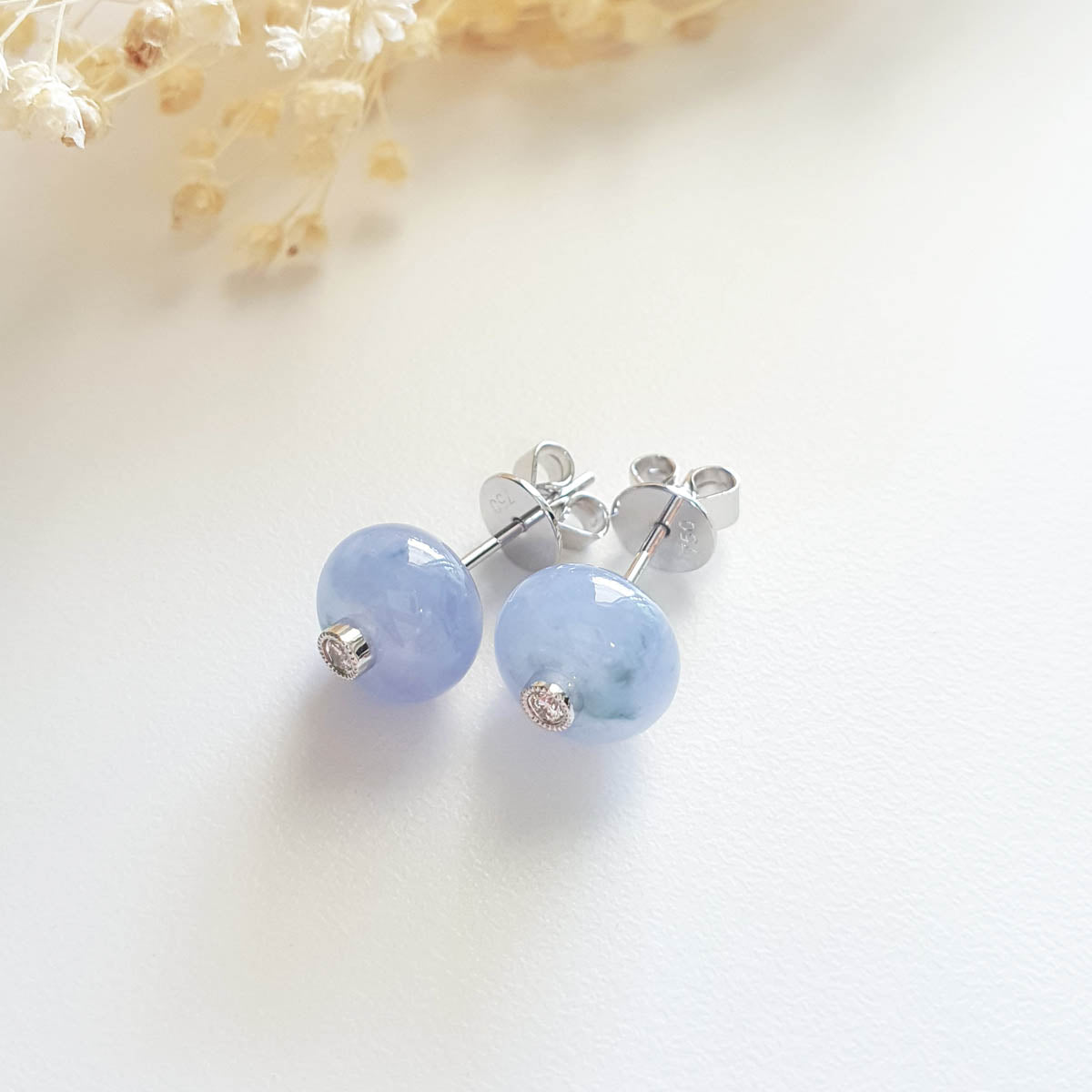 [Rare] Translucent Icy Brilliant Bluish Lavender and Green Jadeite “Bubbly Donuts” Pierced Earrings (JAA000828) 1