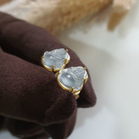 [Rare] Highly Translucent Icy Blue Jadeite "Laughing Buddha" Earrings (JAA000931) 6
