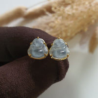 [Rare] Highly Translucent Icy Blue Jadeite "Laughing Buddha" Earrings (JAA000931) 1