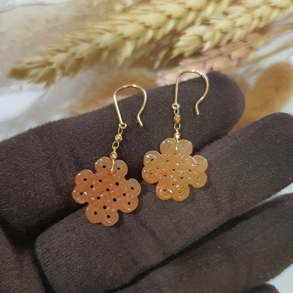 Translucent Icy Brilliant Orange Jadeite "Eternity" Dangling Earrings (JAA001037) 1