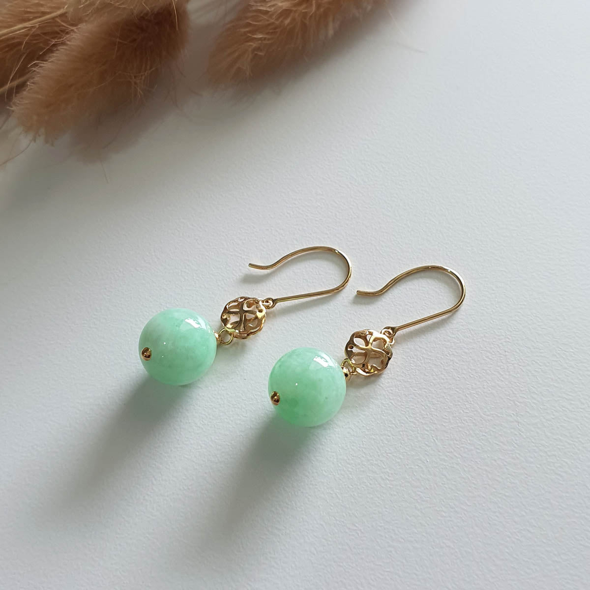 Translucent Apple Green Jadeite “Lucky Clover” Earrings (JAA001076) 1