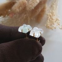 Highly Translucent Icy and Icy Green Jadeite “Meadow Beauty” Pierced Earrings (JAA001093) 3
