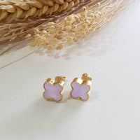 Translucent Brilliant Lavender Jadeite “Clover’s Love” Pierced Earrings (JAA001129) 1