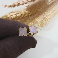 Translucent Brilliant Lavender Jadeite “Clover’s Love” Pierced Earrings (JAA001129) 4