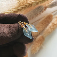 Highly Translucency Icy Light Blue Jadeite "Le Cubism" Earrings (JAA001207) 3