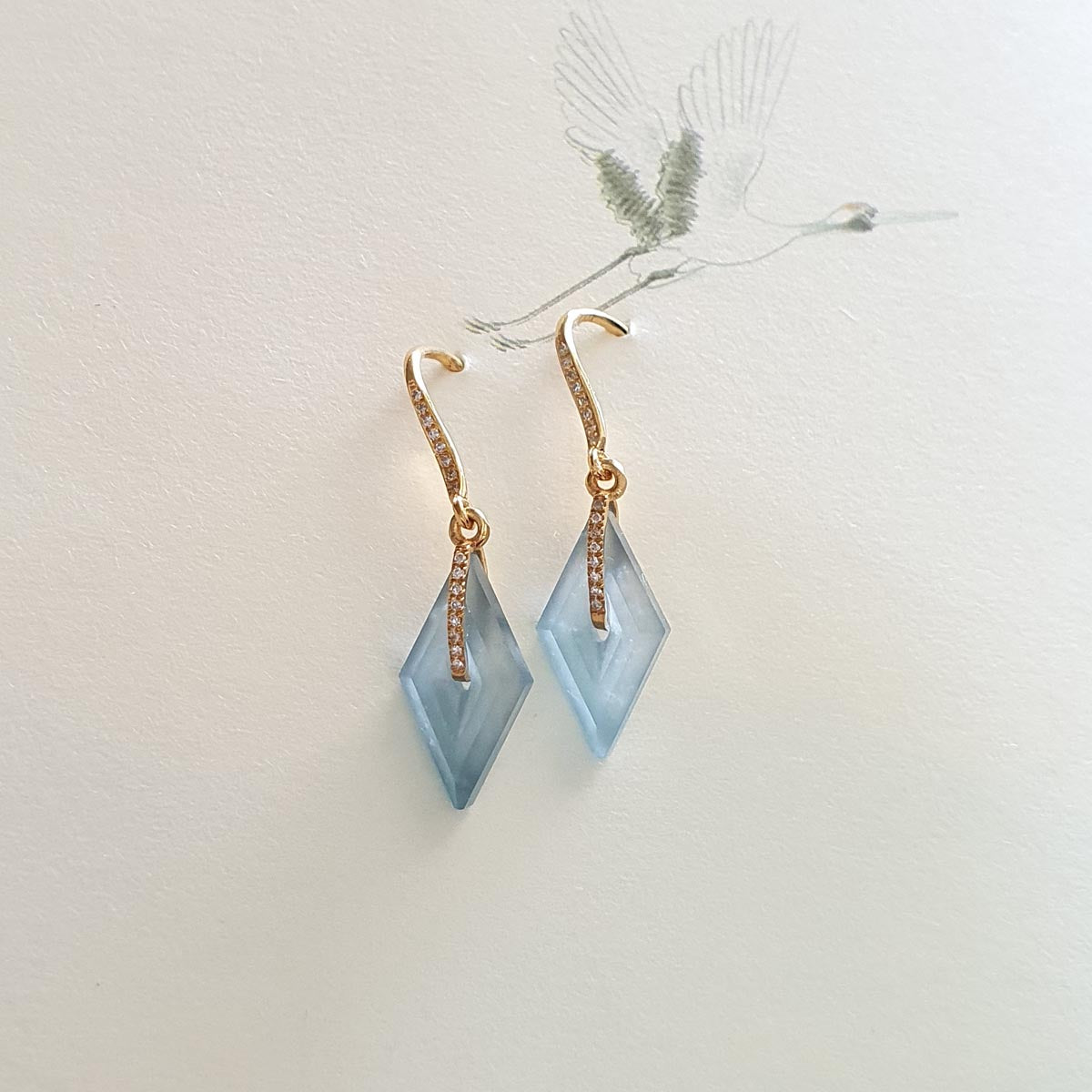 Highly Translucency Icy Light Blue Jadeite "Le Cubism" Earrings (JAA001207) 1