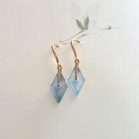 Highly Translucency Icy Light Blue Jadeite "Le Cubism" Earrings (JAA001207) 1