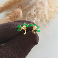 Highly Translucent Brilliant Green Jadeite “Le Floral” Pierced Earrings (JAA001232) 2