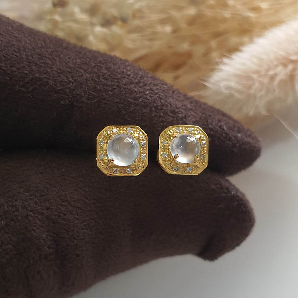 Highly Translucent Icy Jadeite Cabochon Earrings (JAA001410) 1