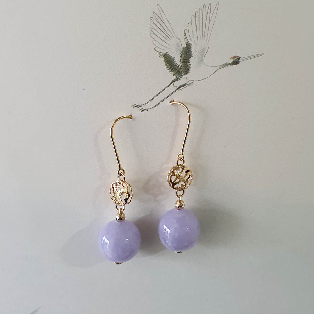 Translucent Lavender Jadeite “Clover’s Love” Earrings (JAA001471) 1
