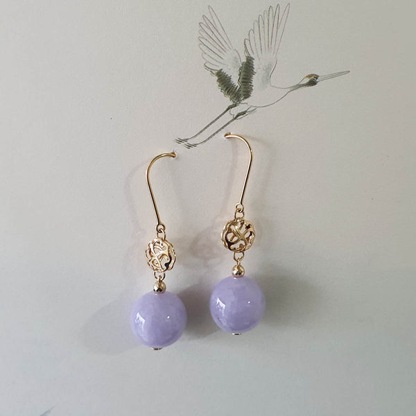 Translucent Lavender Jadeite “Clover’s Love” Earrings (JAA001471) 1