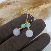 Good Translucency Icy Apple Green and Lavender Jadeite “Duo Lantern” Dangling Earrings (JAA001529) 2