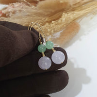 Good Translucency Icy Apple Green and Lavender Jadeite “Duo Lantern” Dangling Earrings (JAA001529) 3