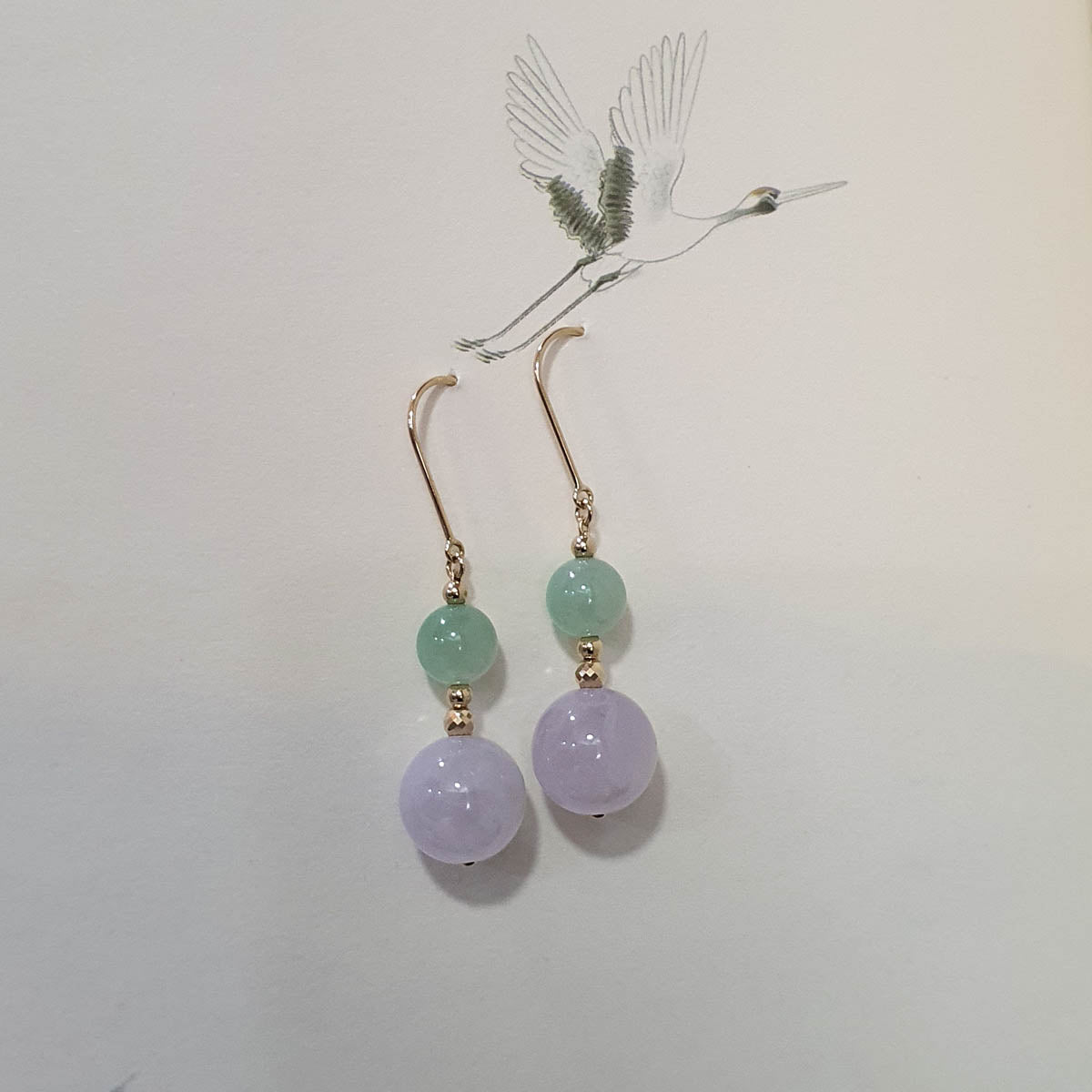Good Translucency Icy Apple Green and Lavender Jadeite “Duo Lantern” Dangling Earrings (JAA001529) 1