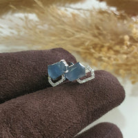 Highly Translucent Icy Jean Blue Jadeite " Glacier Light" Earrings (JAA001579) 6