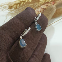 Highly Translucent Icy Jean Blue Jadeite "Le Cubism" Earrings (JAA001581) 7