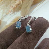 Highly Translucent Icy Jean Blue Jadeite "Le Cubism" Earrings (JAA001581) 3