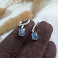 Highly Translucent Icy Jean Blue Jadeite "Le Cubism" Earrings (JAA001581) 5