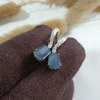 Highly Translucent Icy Jean Blue Jadeite "Le Cubism" Earrings (JAA001581) 6