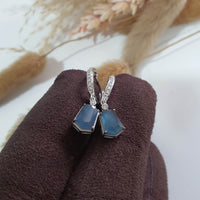 Highly Translucent Icy Jean Blue Jadeite "Le Cubism" Earrings (JAA001581) 8