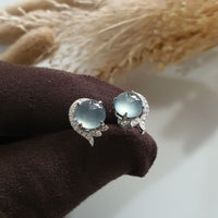 Highly Translucent Icy Jadeite Cabochon "Dreamy Winter" Earrings (JAA001619) 2