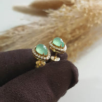 Highly Translucent Icy Apple Green Jadeite Cabochon Earrings (JAA001674) 2
