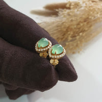 Highly Translucent Icy Apple Green Jadeite Cabochon Earrings (JAA001674) 4