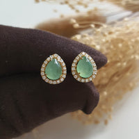 Highly Translucent Icy Apple Green Jadeite Cabochon Earrings (JAA001674) 1