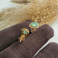 Highly Translucent Icy Apple Green Jadeite Cabochon Earrings (JAA001674) 5