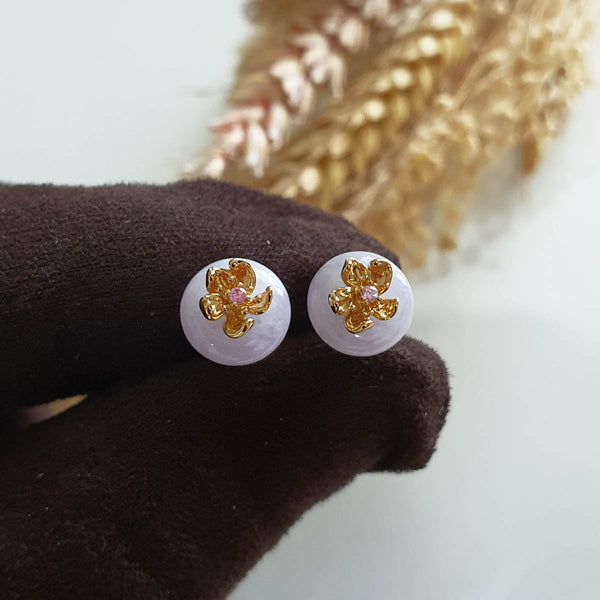 Translucent Icy Lavender Jadeite "Golden Cherry Blossoms" Earring (JAA001721) 1