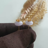 Translucent Icy Lavender Jadeite "Golden Cherry Blossoms" Earring (JAA001721) 3