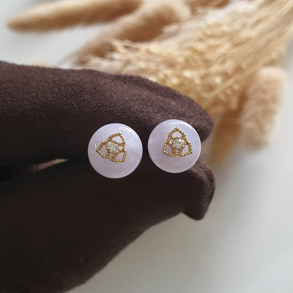 Translucent Icy Pinkish Lavender Jadeite “Le Floral” Pierced Earrings (JAA001787) 1