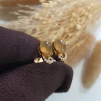 Good Translucent Icy Yellow Jadeite Cabochon Earrings (JAA001839) 2