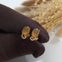 Good Translucent Icy Yellow Jadeite Cabochon Earrings (JAA001839) 3