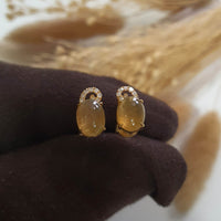 Good Translucent Icy Yellow Jadeite Cabochon Earrings (JAA001839) 4