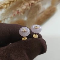 Translucent Icy Lavender Jadeite “Diamonds Trio” Earrings (JAA001865) 4