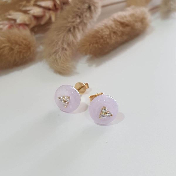 Translucent Icy Lavender Jadeite “Diamonds Trio” Earrings (JAA001865) 1