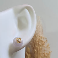 Translucent Icy Lavender Jadeite "Golden Clovers" Earring (JAA001908) 9