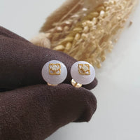 Translucent Icy Lavender Jadeite "Golden Clovers" Earring (JAA001908) 5