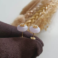Translucent Icy Lavender Jadeite "Golden Clovers" Earring (JAA001908) 6