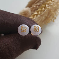 Translucent Icy Lavender Jadeite "Golden Clovers" Earring (JAA001908) 1