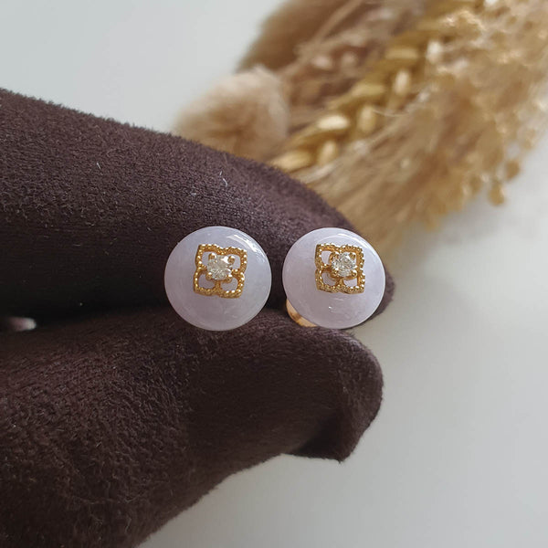 Translucent Icy Lavender Jadeite "Golden Clovers" Earring (JAA001908) 1
